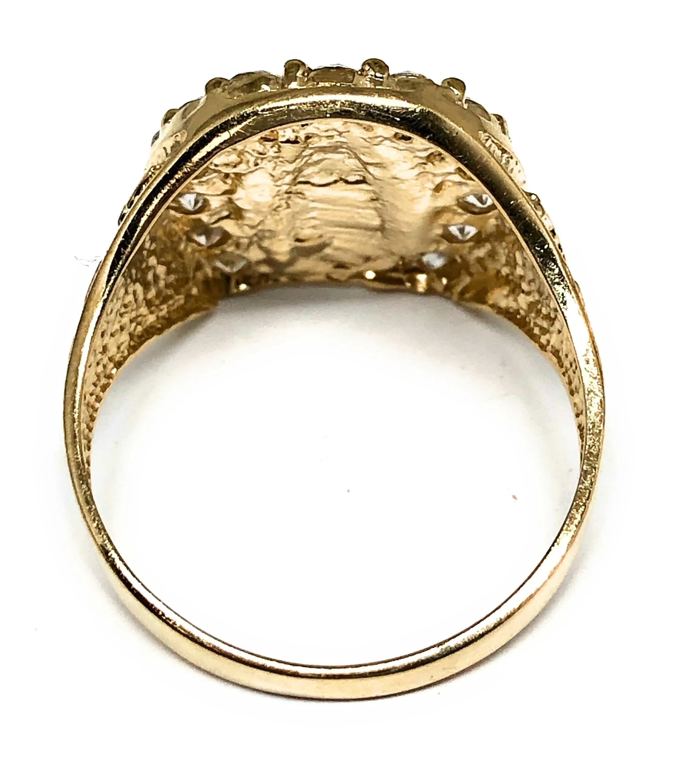 14k Solid Gold Yellow Classic Horseshoe CZ Virrgin Mary Ring