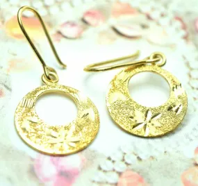 22k Solid Gold ELEGANT ROUND HOOK EARRINGS DANGLING Hanging Classic Design mf