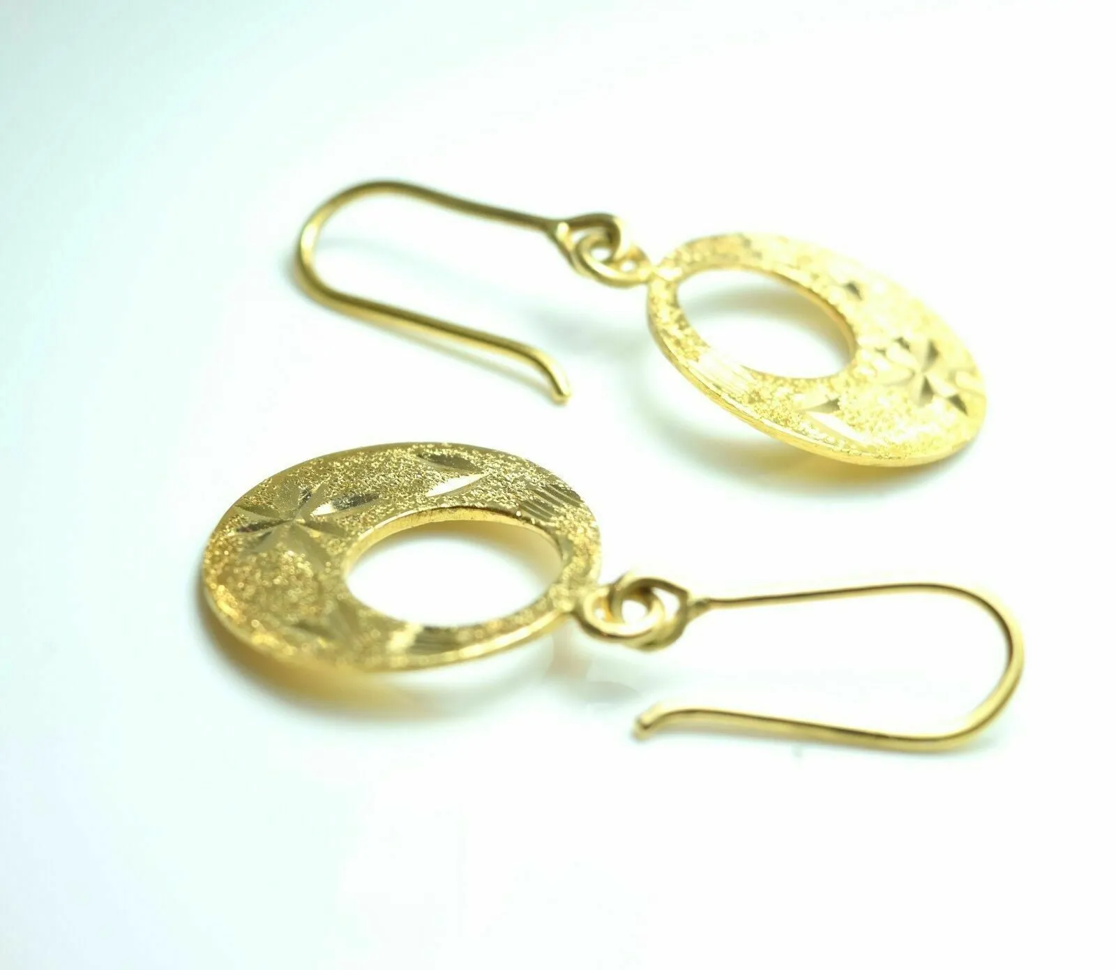 22k Solid Gold ELEGANT ROUND HOOK EARRINGS DANGLING Hanging Classic Design mf