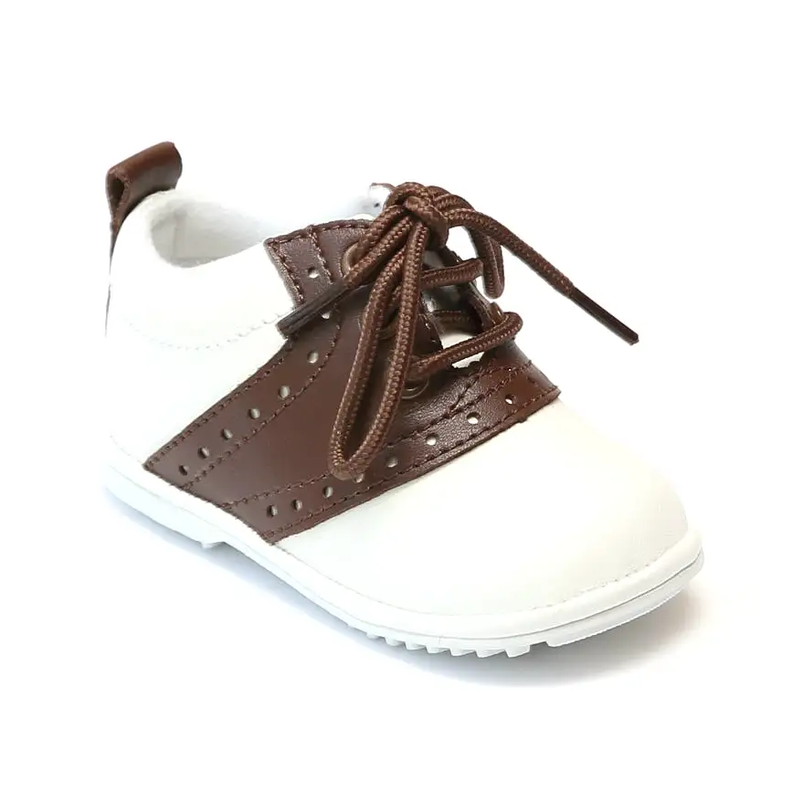 Angel Baby Boys 2342 White Brown Lace Up Oxfords