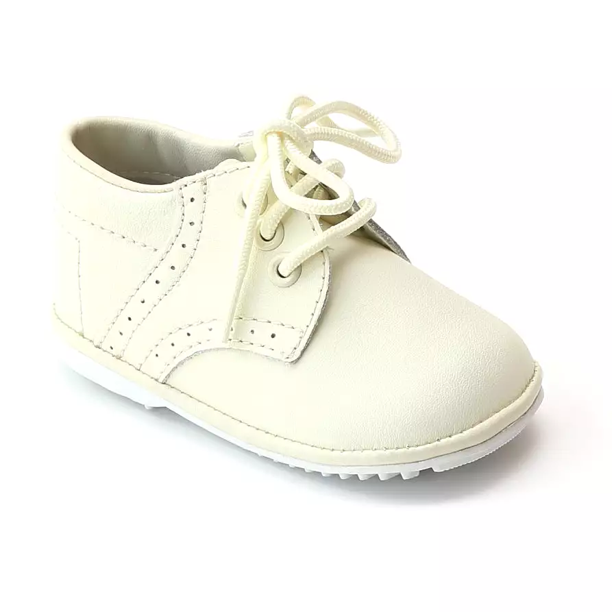 Angel Baby Boys Ecru Cream Leather Dress Lace Up Oxfords