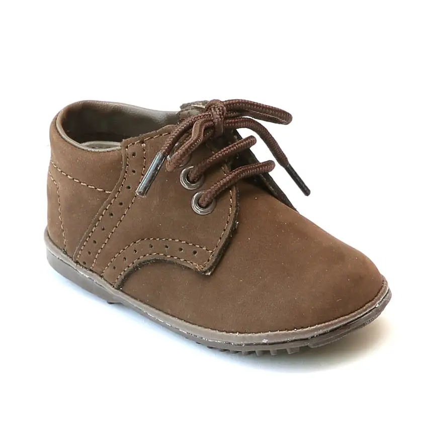 Angel Baby Boys Nubuck Brown Leather Dress Lace Up Oxfords