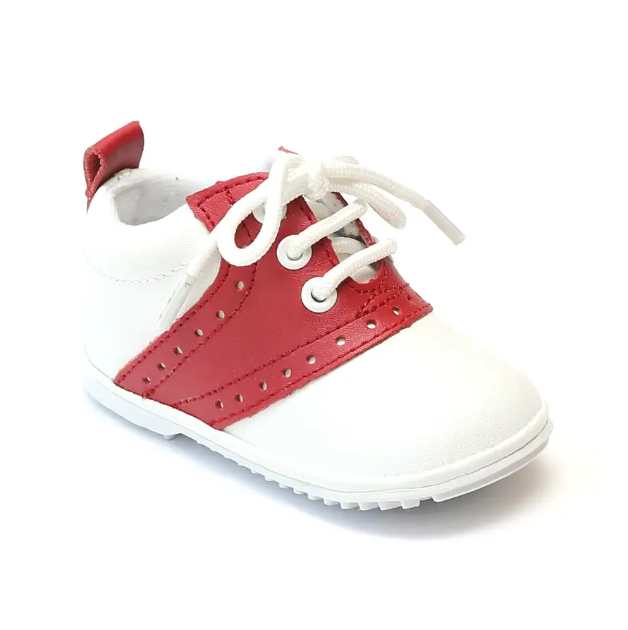 Angel Baby Boys White Red Lace Up Oxfords