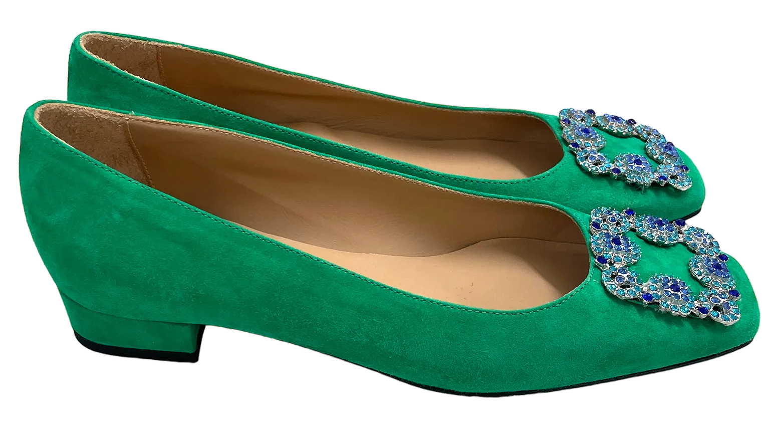 Ann Mashburn Buckle Shoe in Green Suede