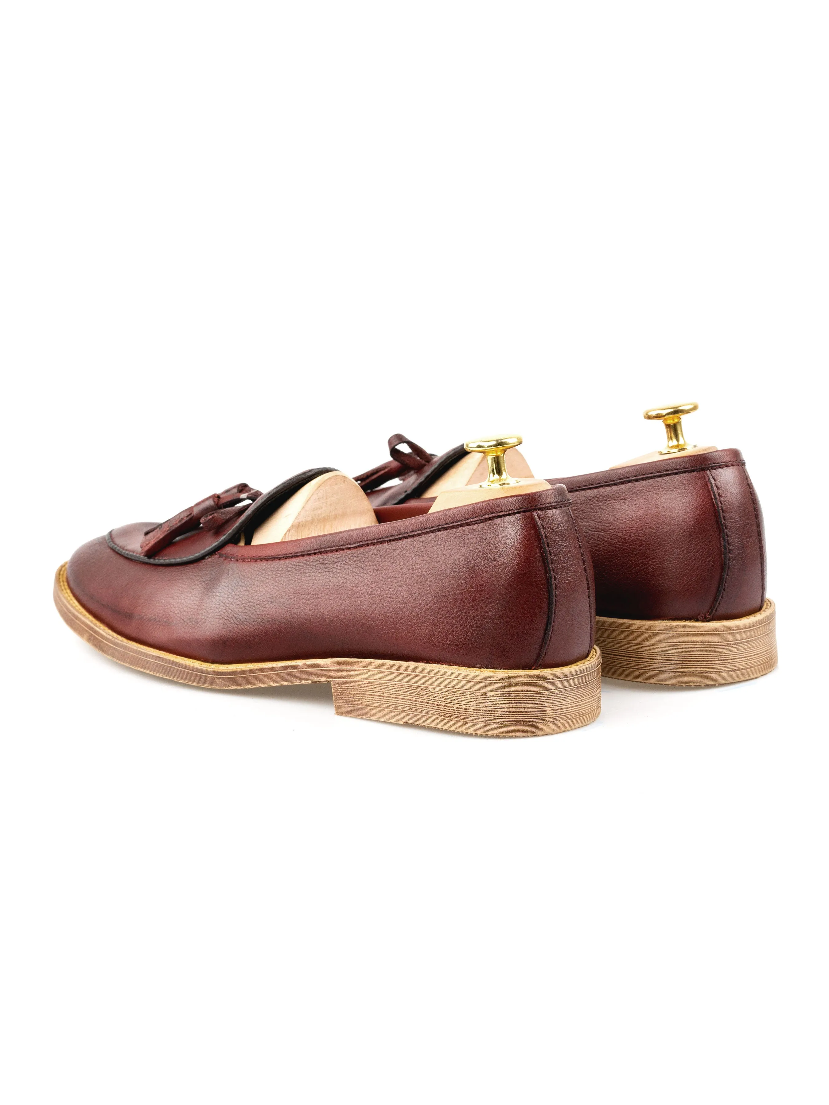 Belgian Loafer with Ribbon Tassel - Red Burgundy Leather (Flexi-Sole)