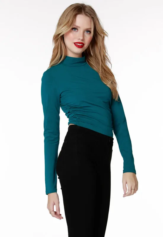 Bobi - Shirred Moc Neck Top Mystic