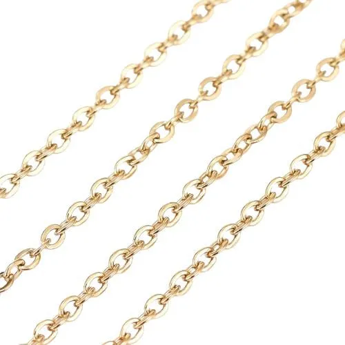 Chain, 304 Stainless Steel, Cable Chain, Soldered, Flat, Oval, Golden, 1.6x1.3mm