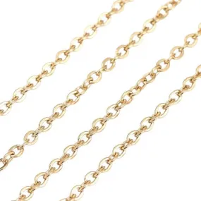 Chain, 304 Stainless Steel, Cable Chain, Soldered, Flat, Oval, Golden, 1.6x1.3mm