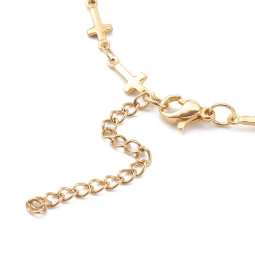 Chain Necklace, 304 Stainless Steel, Golden, Decorative Cross Link Chain, With Extender Chain, 42.2cm