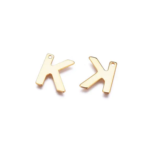 Charms, 304 Stainless Steel, Golden, Alphabet, Capital Letters, A-Z, 11-12mm