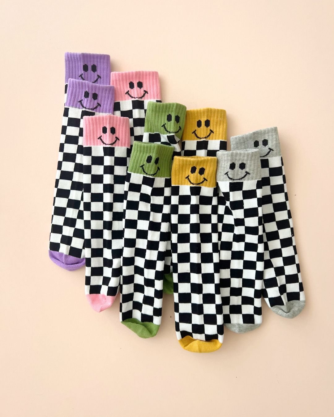 Checkered Smiley Socks | Yellow