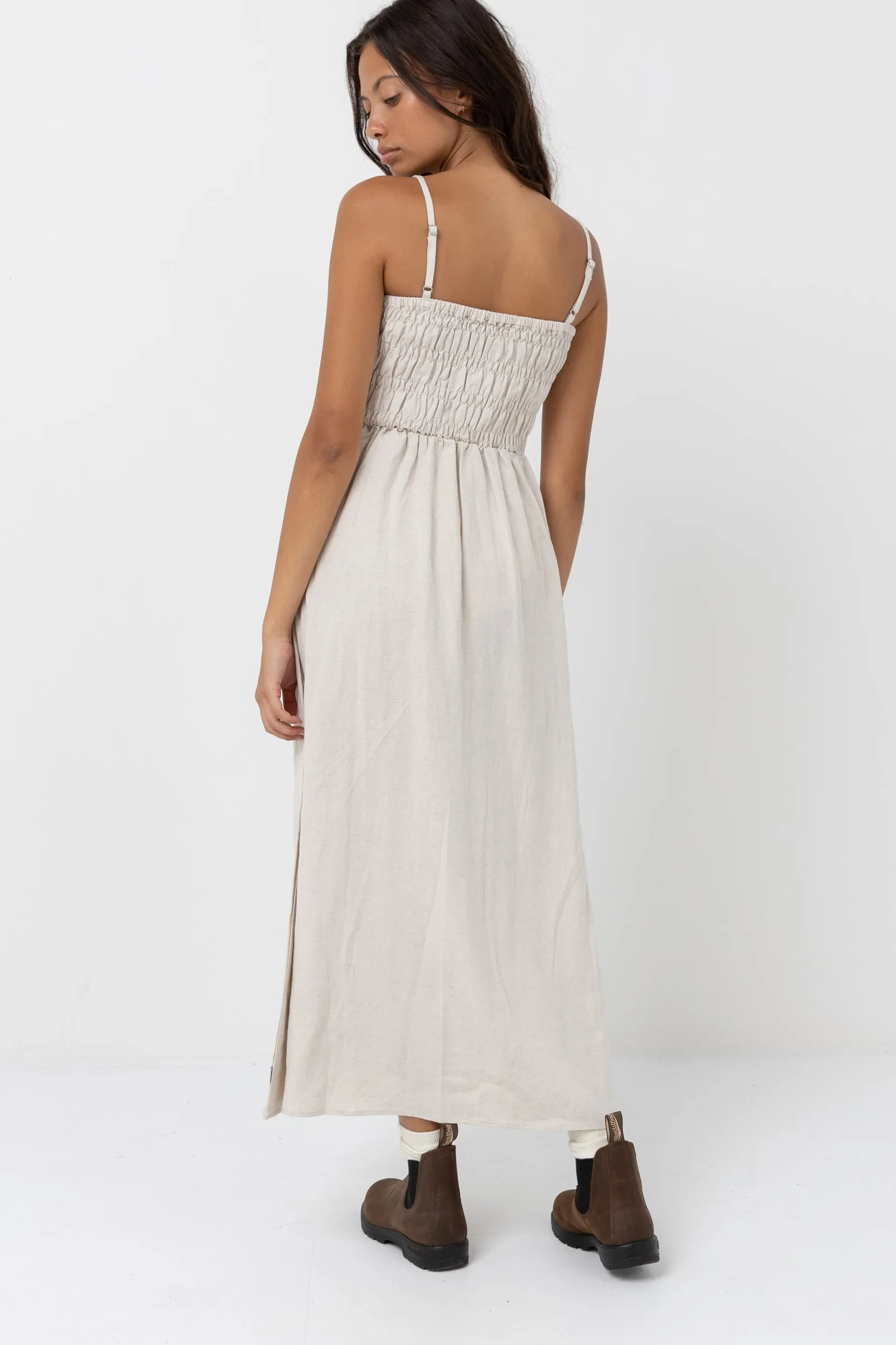 Classic Shirred Midi Dress Oat