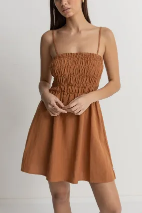 Classic Shirred Mini Dress Caramel