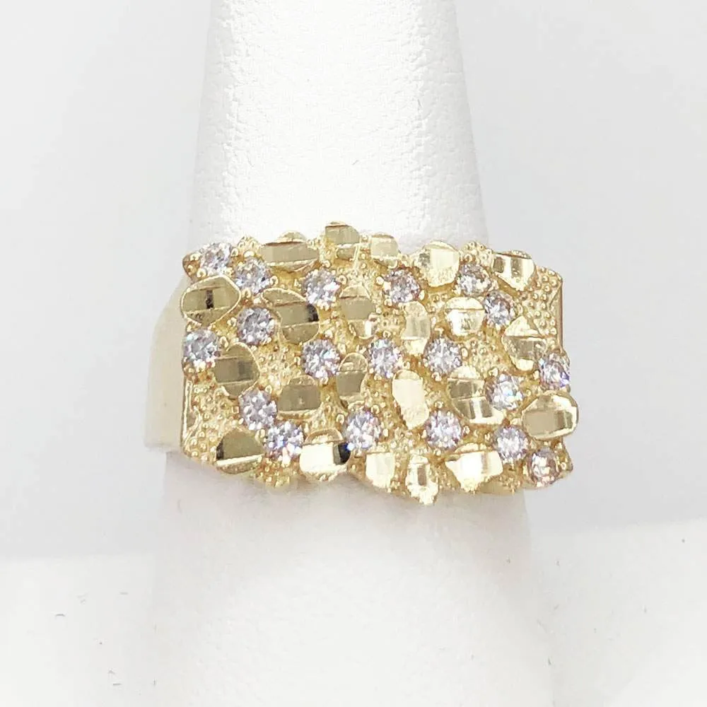 CZ Golden Nugget 10K Yellow Gold Mens Ring