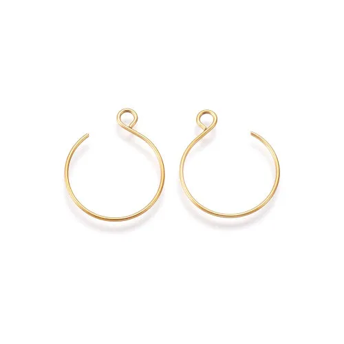 Earring Hooks, 304 Stainless Steel, Ion Plated, Ear Wires, Round, With Open Horizontal Loop, Golden, 23-34mm