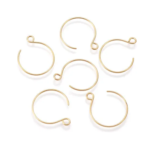 Earring Hooks, 304 Stainless Steel, Ion Plated, Ear Wires, Round, With Open Horizontal Loop, Golden, 23-34mm