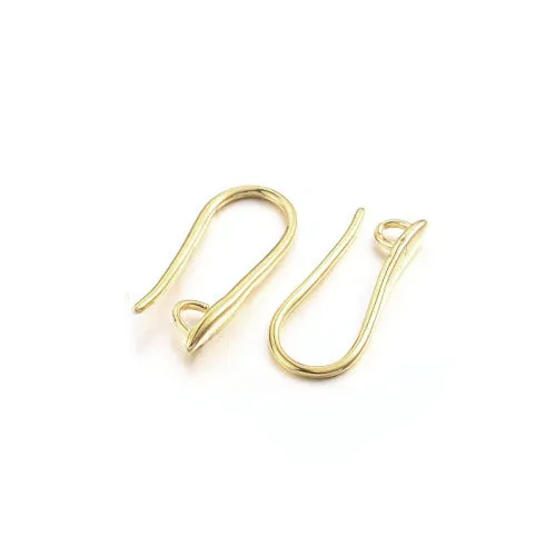 Earring Hooks, Brass, Ear Wires, With Hidden Open Horizontal Loop, Golden, 20.5mm