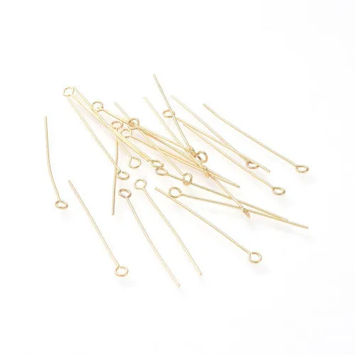 Eye Pins, 304 Stainless Steel, Golden, 21 Gauge, 3.5cm