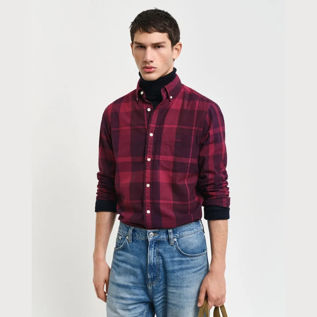 GANT Regular Fit Garment-Dyed Checked Shirt Rich Wine 3240178