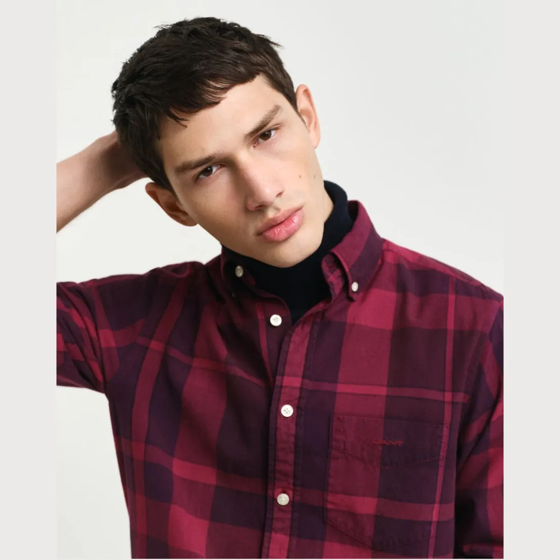 GANT Regular Fit Garment-Dyed Checked Shirt Rich Wine 3240178