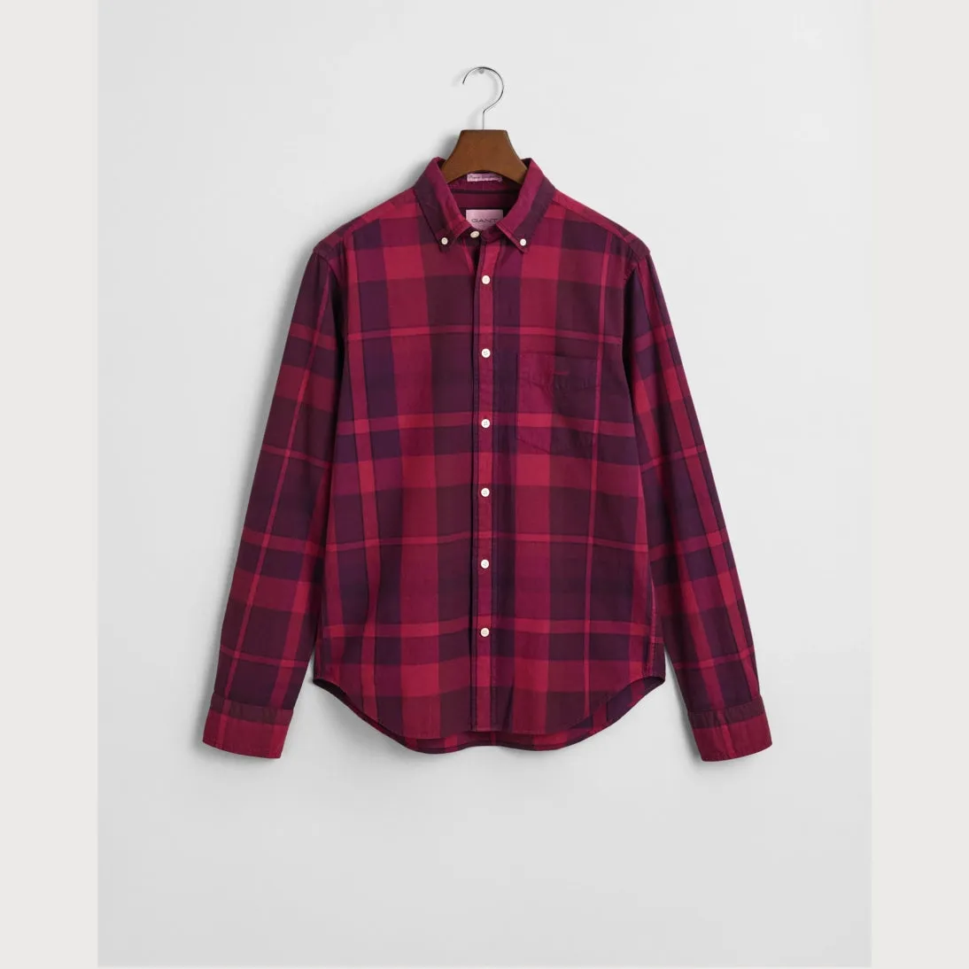 GANT Regular Fit Garment-Dyed Checked Shirt Rich Wine 3240178