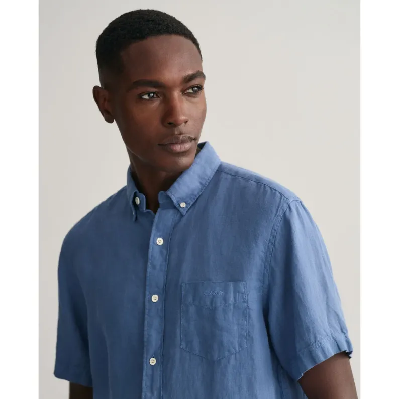 GANT Regular Fit Garment-Dyed Linen Short Sleeve Shirt 3230103 Salty Sea