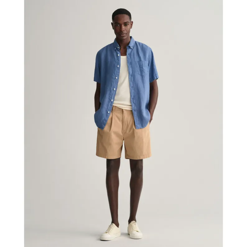 GANT Regular Fit Garment-Dyed Linen Short Sleeve Shirt 3230103 Salty Sea