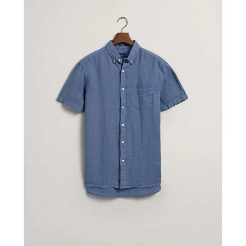 GANT Regular Fit Garment-Dyed Linen Short Sleeve Shirt 3230103 Salty Sea