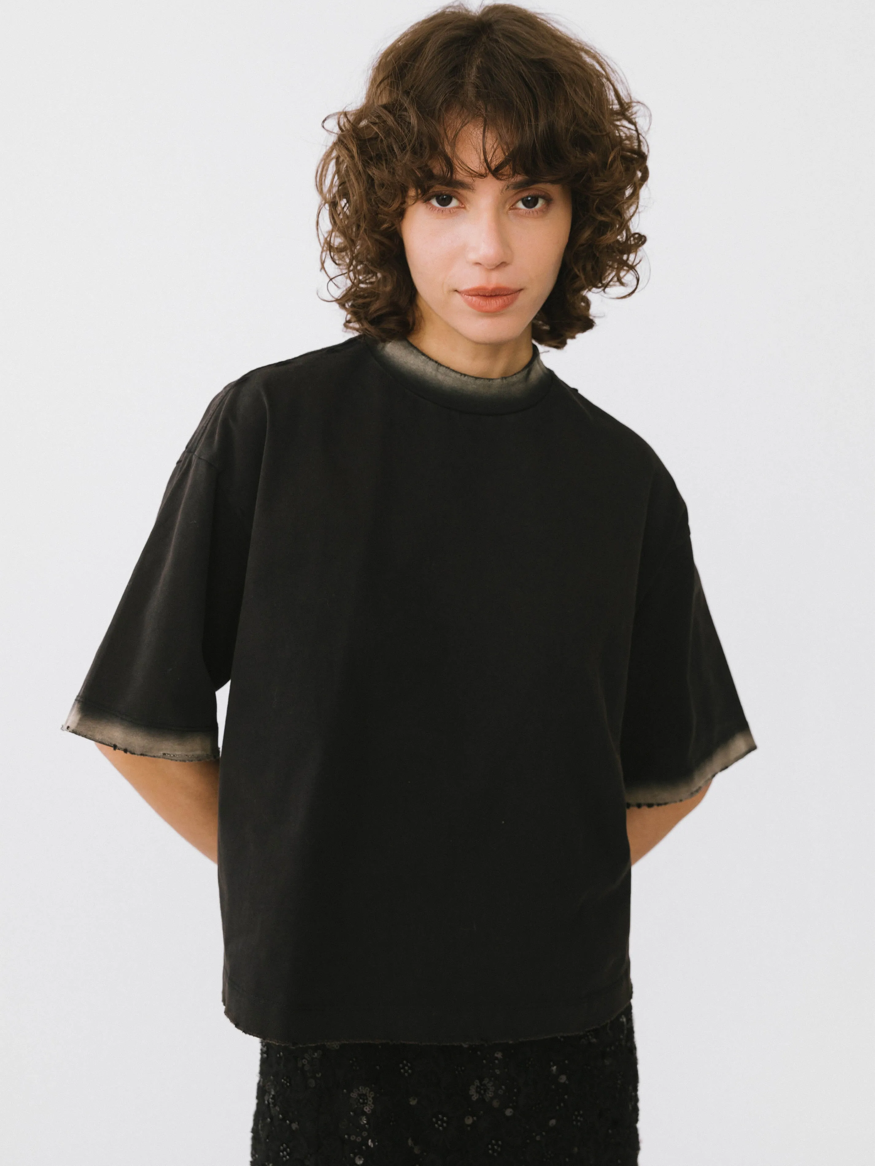 Garment Dyed Cotton Mock Neck T-Shirt