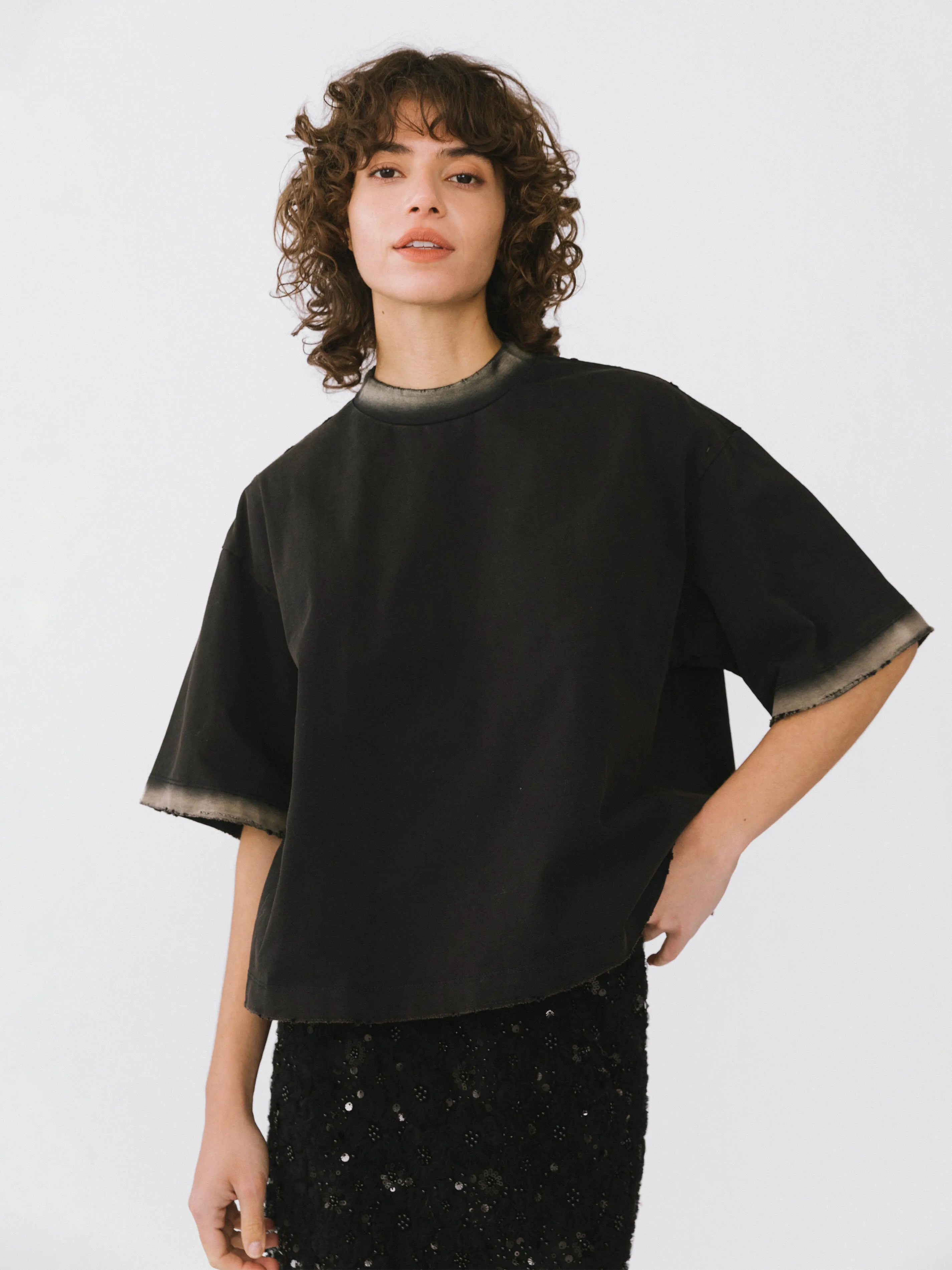 Garment Dyed Cotton Mock Neck T-Shirt