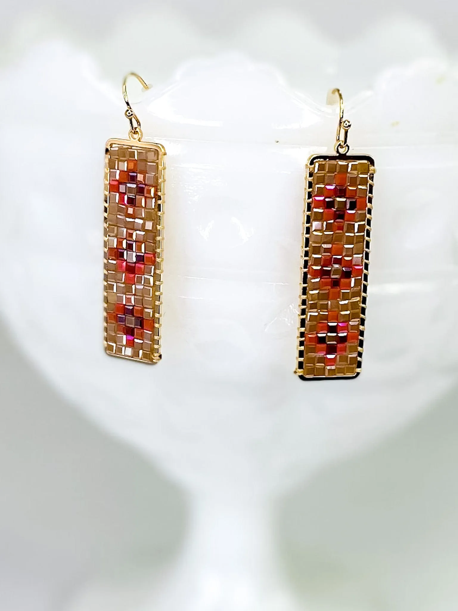 Golden Aztec Bar Earring- Cream