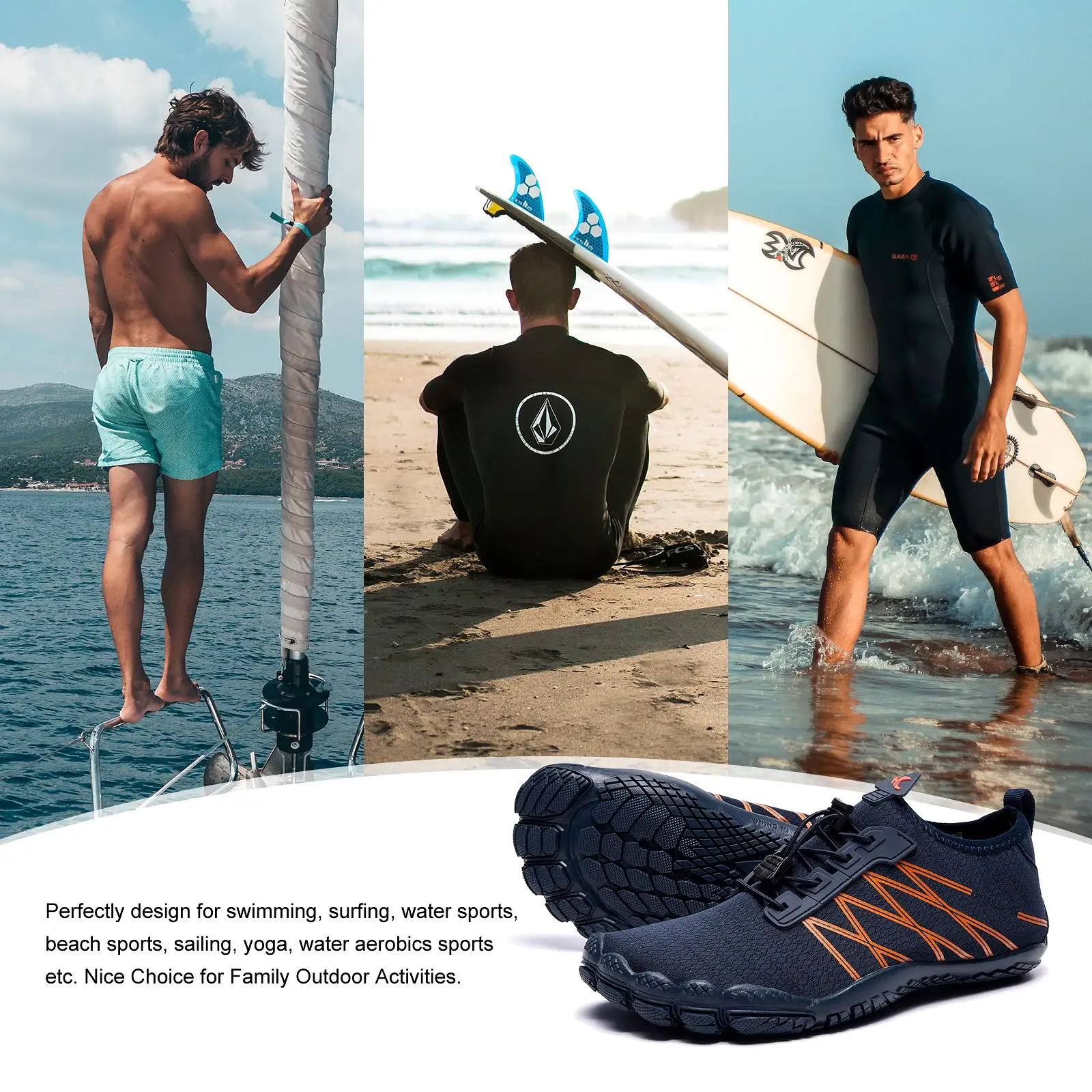 Hiitave Men Barefoot Water Shoes Beach Aqua Socks Quick Dry for Outdoor Sport Hiking Swiming Surfing