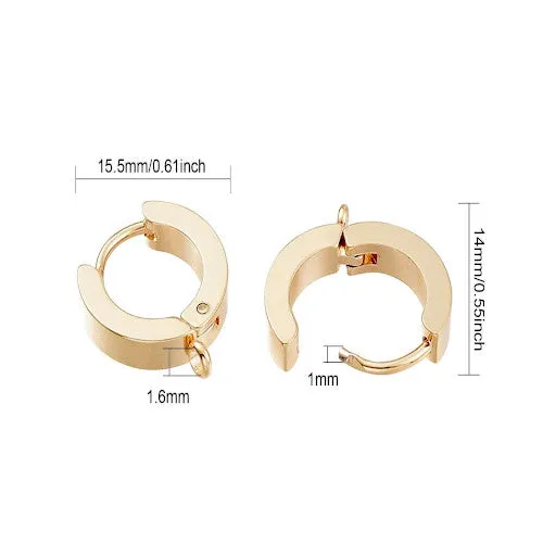 Hoop Earring Findings, 201 Stainless Steel, Huggie Hoop, With Closed Loop, Golden, 15.5mm