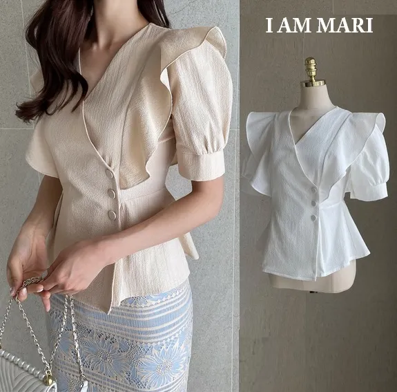 I AM MARI  |Casual Style Peplum Short Sleeves Party Style Office Style