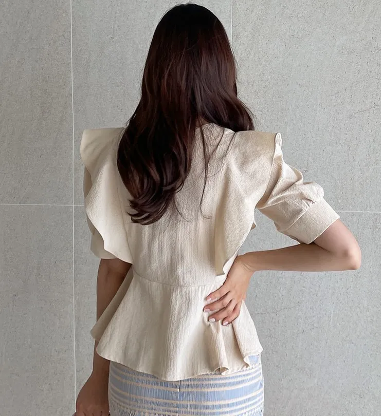 I AM MARI  |Casual Style Peplum Short Sleeves Party Style Office Style