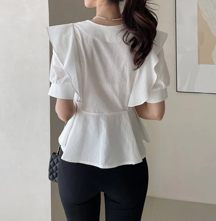 I AM MARI  |Casual Style Peplum Short Sleeves Party Style Office Style