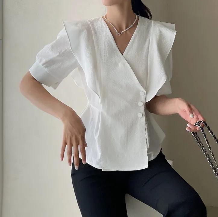 I AM MARI  |Casual Style Peplum Short Sleeves Party Style Office Style