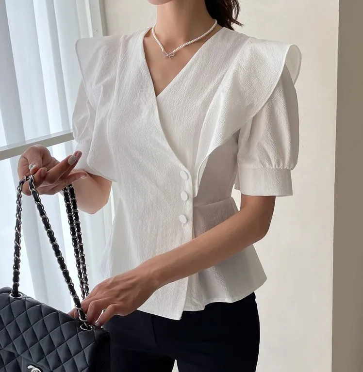 I AM MARI  |Casual Style Peplum Short Sleeves Party Style Office Style