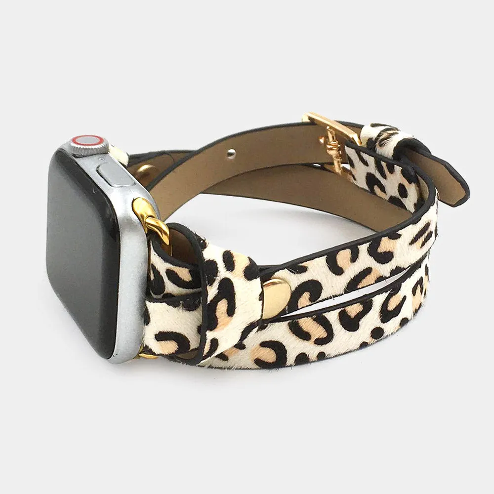 iLLASPARKZ Leopard Patterned Faux Leather Warp Apple Watch Band