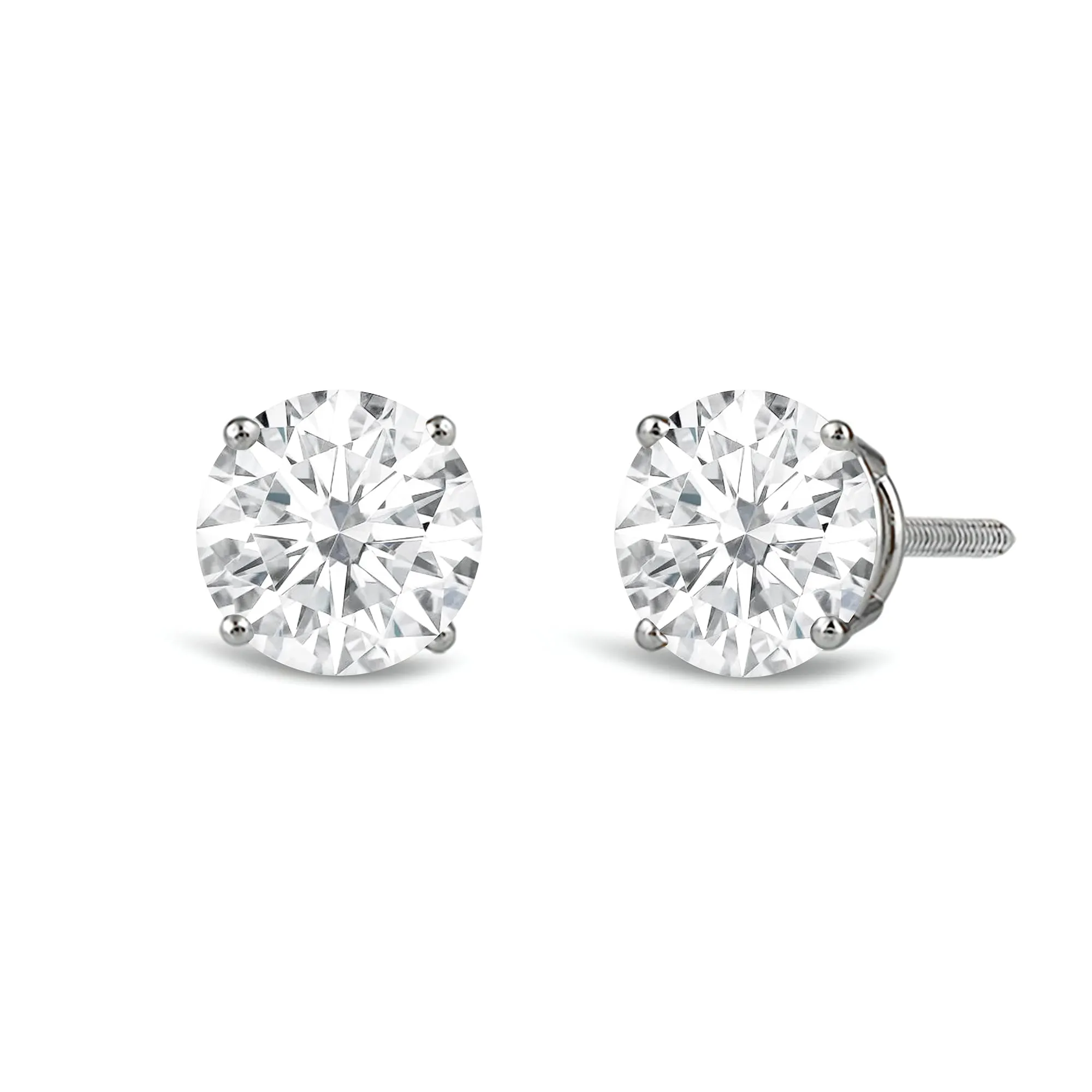 Jewelili 14K Solid White Gold Classic Four Prong Stud Earrings | IGI Certified Round Cut Lab Grown Diamond | Screw Back Posts | 