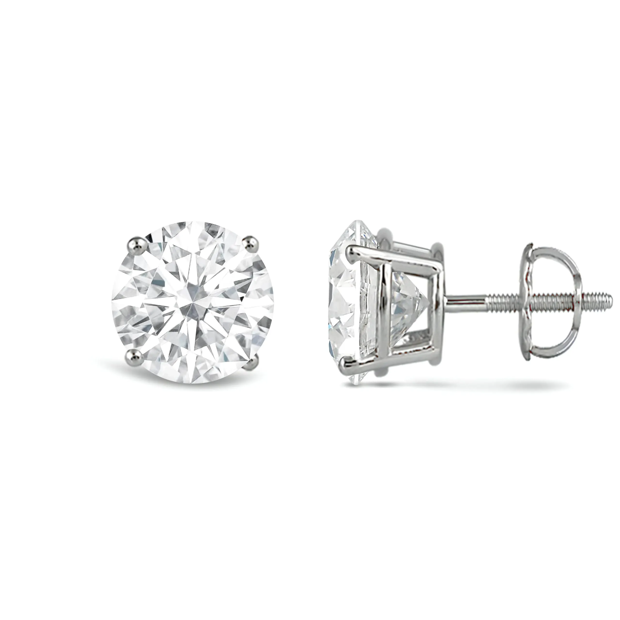 Jewelili 14K Solid White Gold Classic Four Prong Stud Earrings | IGI Certified Round Cut Lab Grown Diamond | Screw Back Posts | 