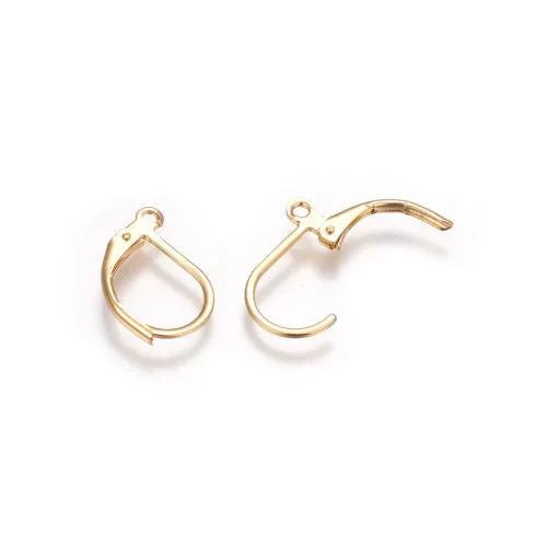 Leverback Earring Findings, 304 Grade Stainless Steel, Oval, With Loop, Golden, 16mm