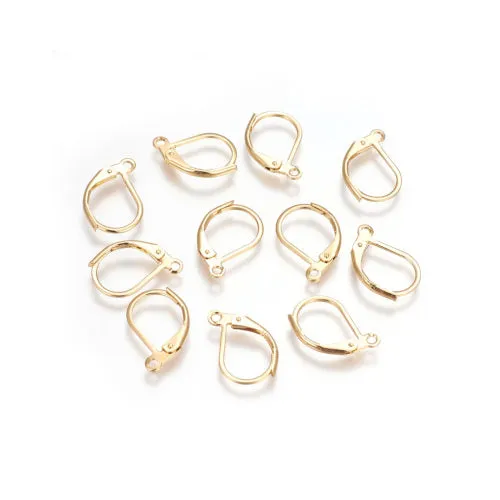 Leverback Earring Findings, 304 Grade Stainless Steel, Oval, With Loop, Golden, 16mm