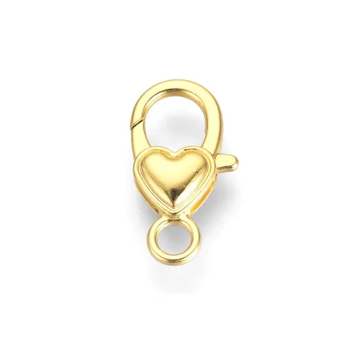 Lobster Claw Clasps, Heart, Golden, Alloy, 26.5x15x6.5mm