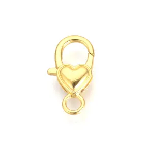 Lobster Claw Clasps, Heart, Golden, Alloy, 26.5x15x6.5mm