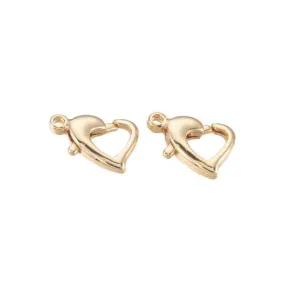 Lobster Claw Clasps, Heart, Golden, Brass, 13x9mm