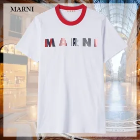 MARNI  |Crew Neck Plain Cotton Short Sleeves Logo Designers