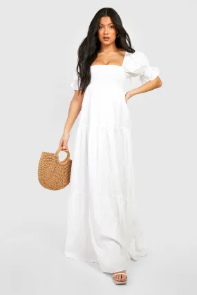 Maternity Linen Shirred Tiered Midi Dress