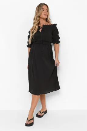 Maternity Off The Shoulder Shirred Waist Midi Dress