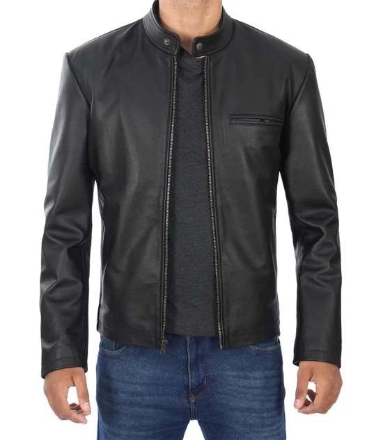 Men's Black Cowhide Leather Cafe Racer Jacket